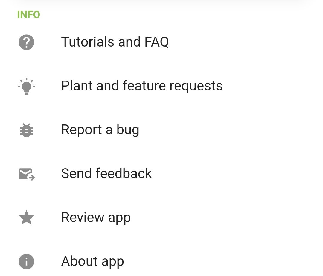 Screenshot of the Info section of the Settings screen with the Send Feedback option