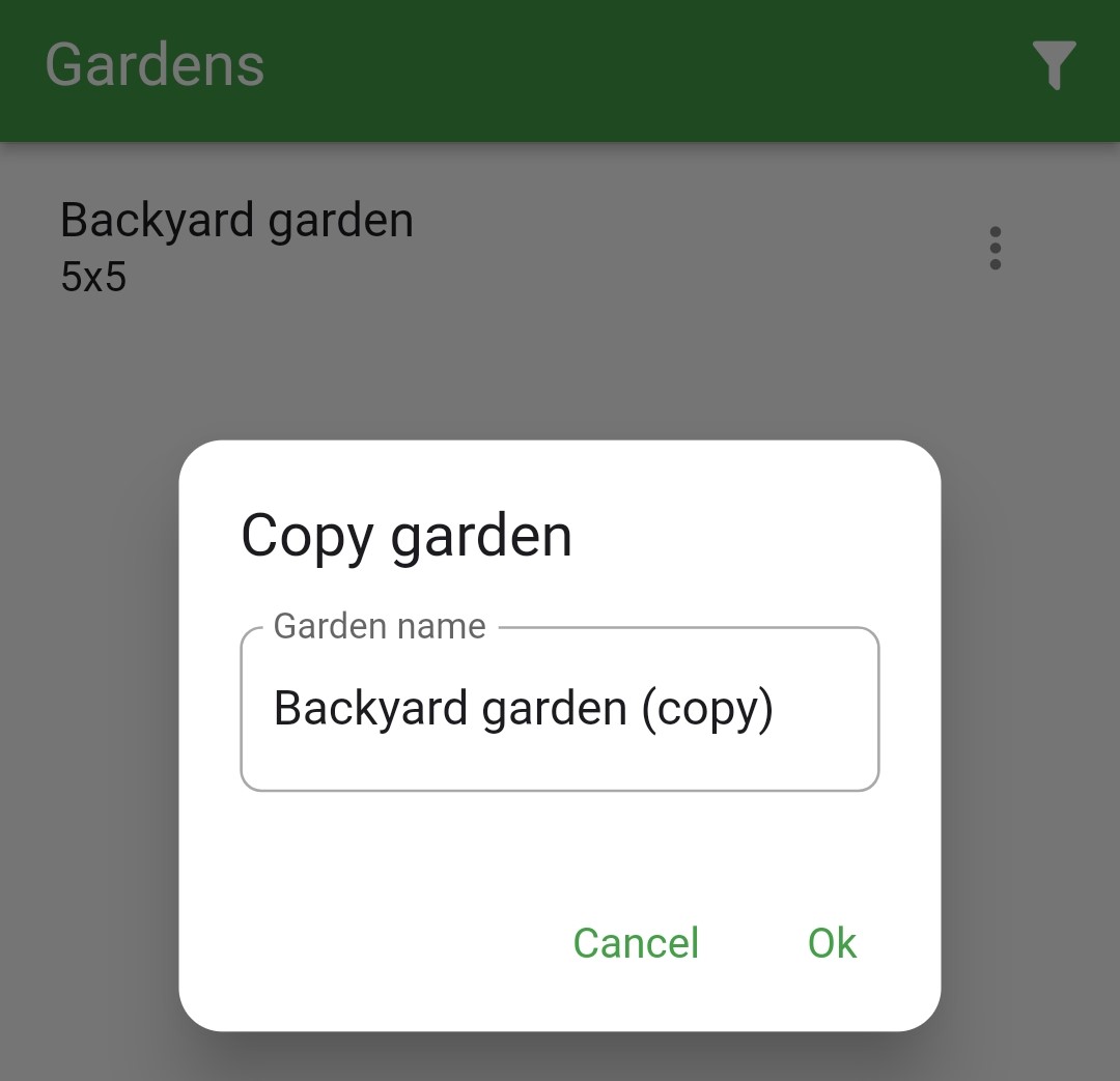 Screenshot of the copied garden pop-up box