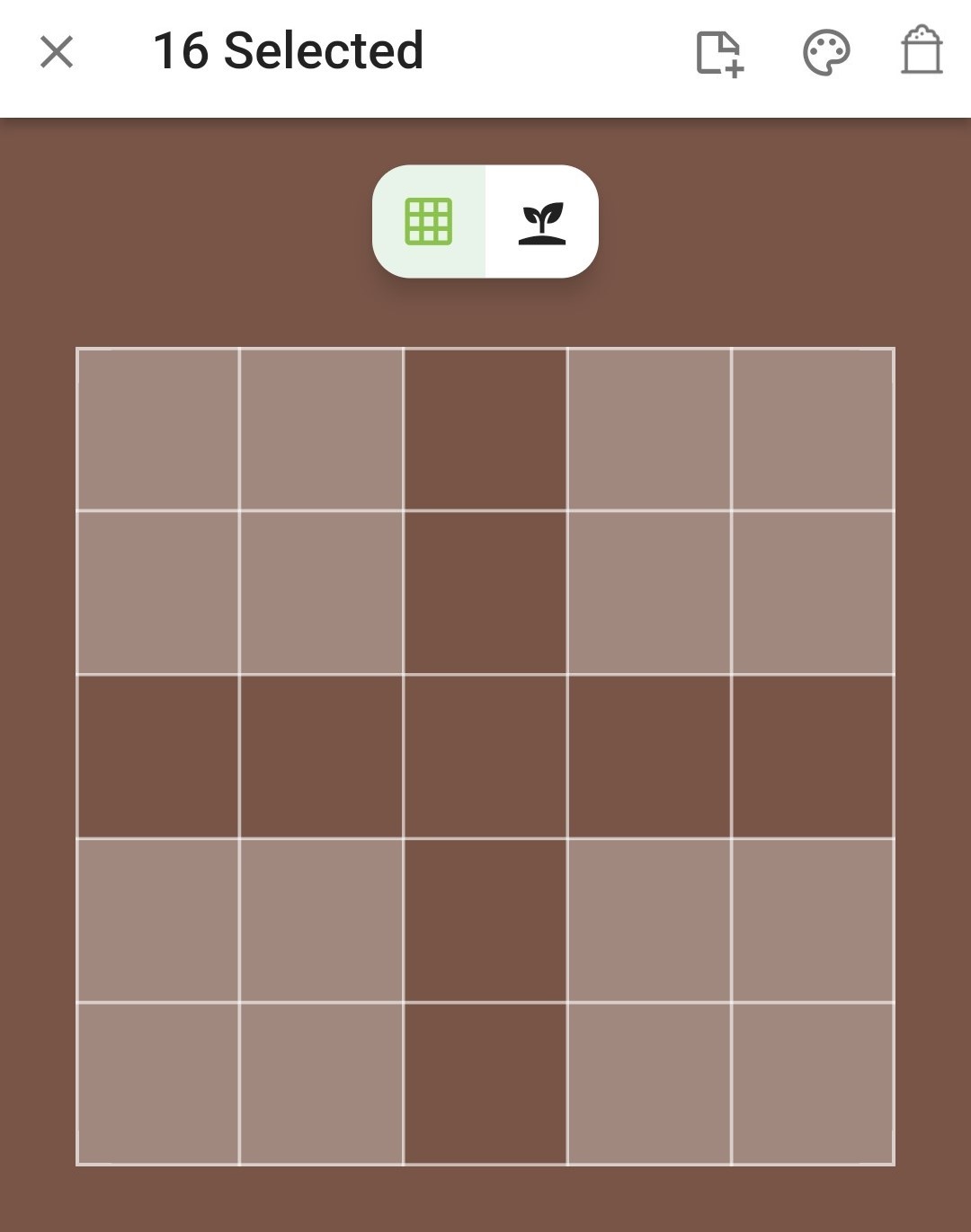 Screenshot of a garden with multiple squares selected