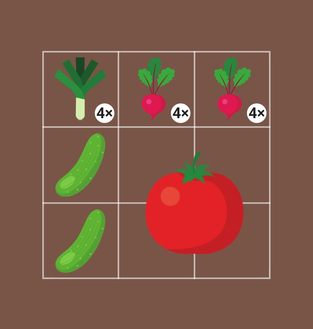 Screenshot of a garden with plant spacing indicators
