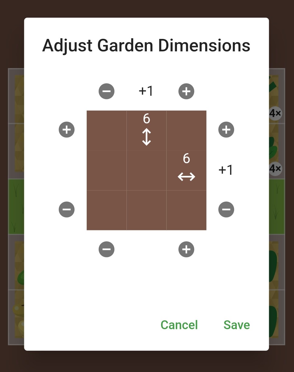 Screenshot of a the change garden dimensions window