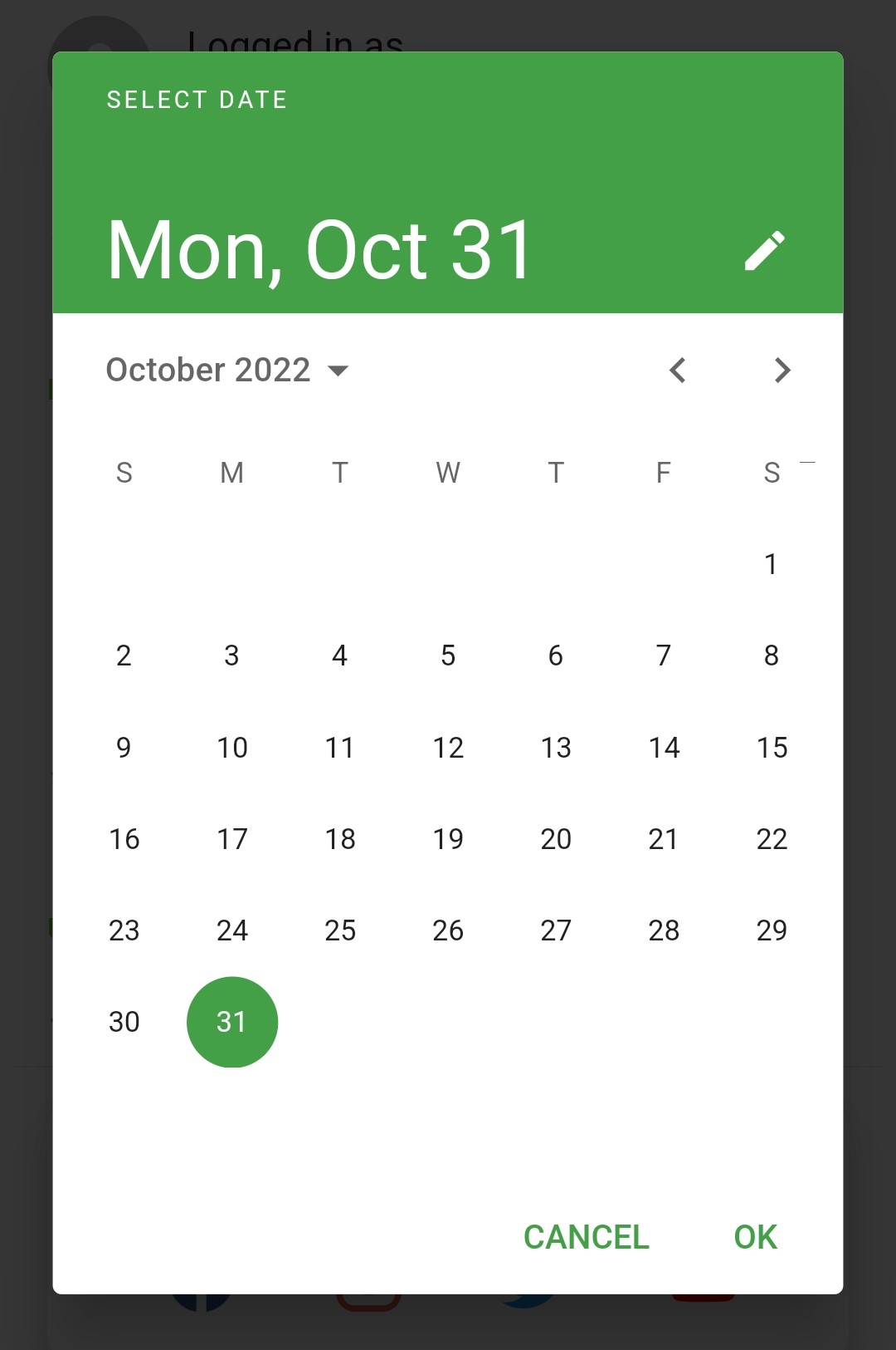 Screenshot of the frost date selector