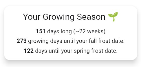 Screenshot of the Growing Season information in Settings