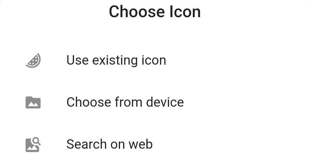 Screenshot of the menu to choose an icon source