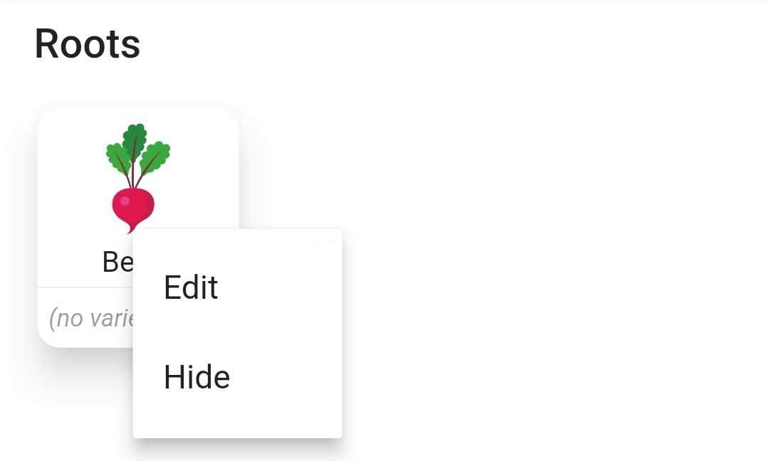 Screenshot of a dropdown menu with the option to Edit a plant