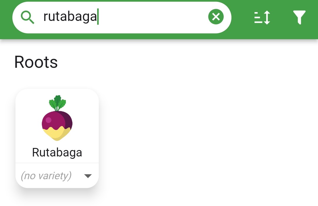 Screenshot of a plant search for rutabaga