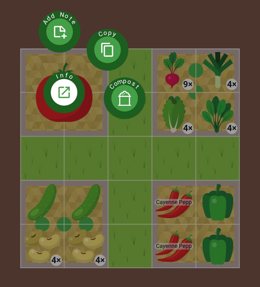 Screenshot of the plant pop-up menu options