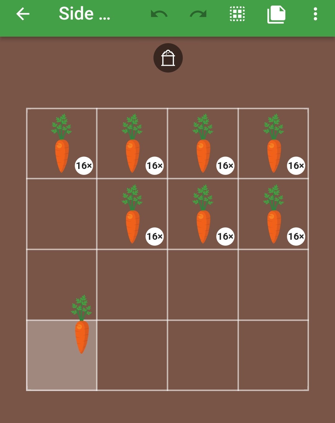 Screenshot of carrots being moved from one garden square to another