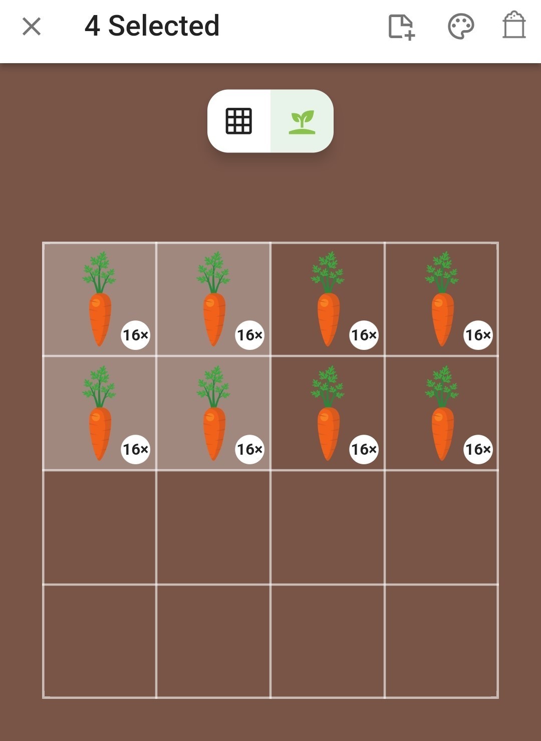 Screenshot of multiple plantings of carrots being deleted