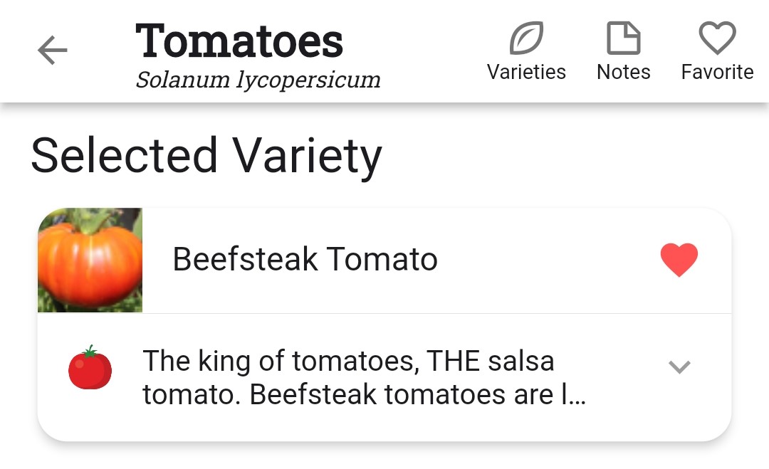 Screenshot showing cherry tomatoes as the selected tomato variety