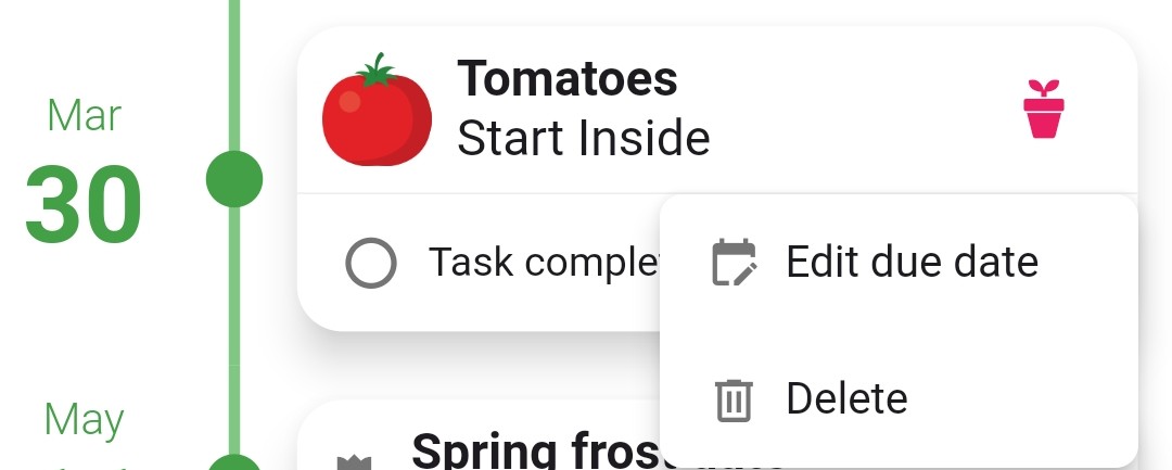 Screenshot of the delete option for a task