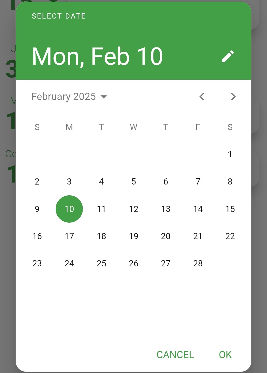 Screenshot of the task due date calendar