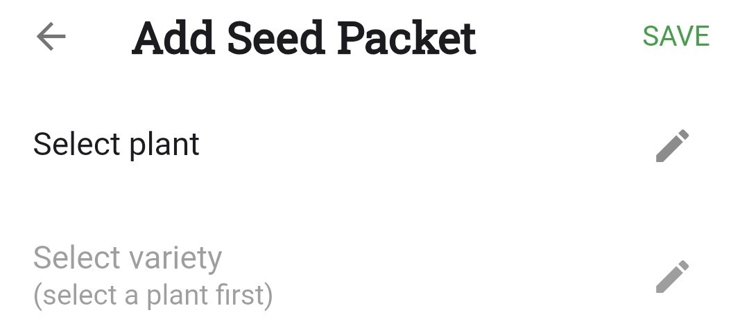 Screenshot of the Add Seed Packet screen